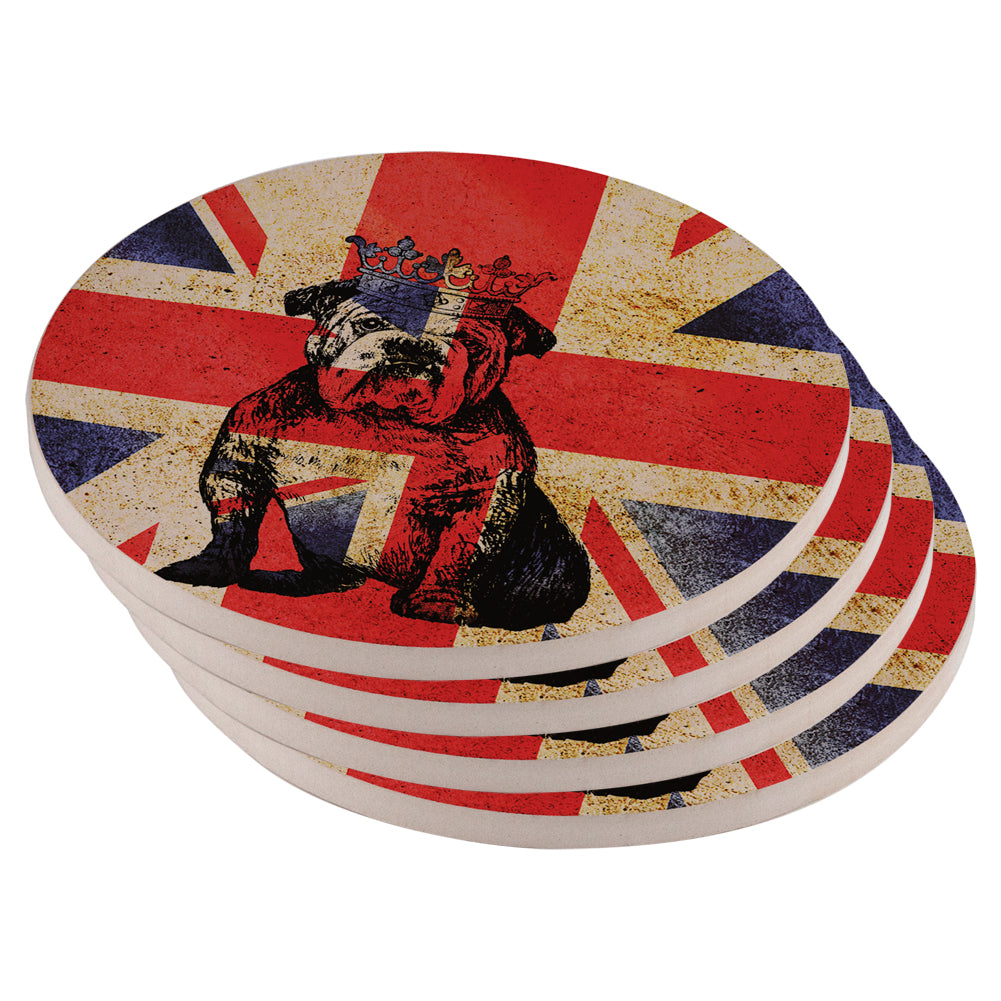 English British Bulldog Crown Grunge Flag Set of 4 Round Sandstone Coasters Coasters Old Glory OS Multicoloured 