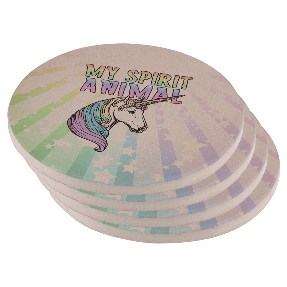 My Spirit Animal Unicorn Pastel Rainbow Set of 4 Round Sandstone Coasters Coasters Old Glory OS Multi 