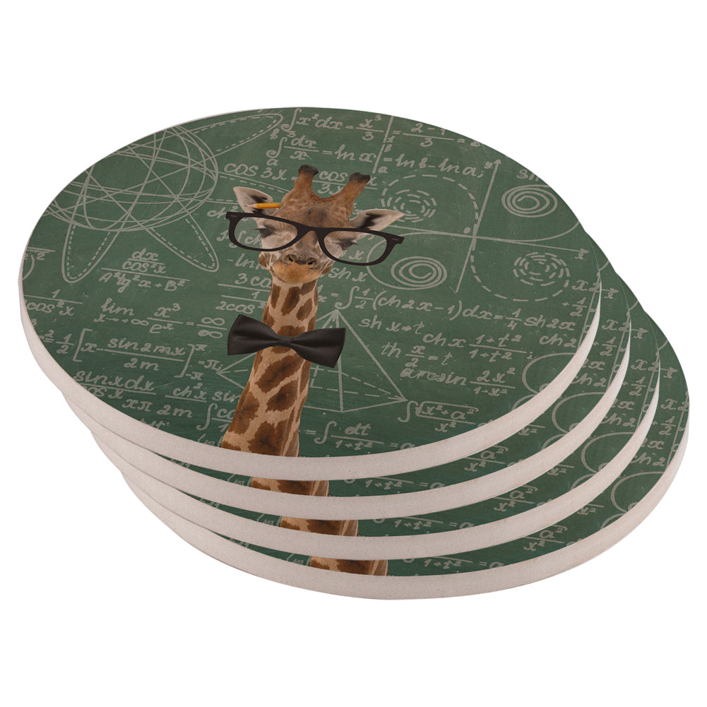 Giraffe Geek Math Formulas Set of 4 Round Sandstone Coasters Coasters Old Glory OS Multi 