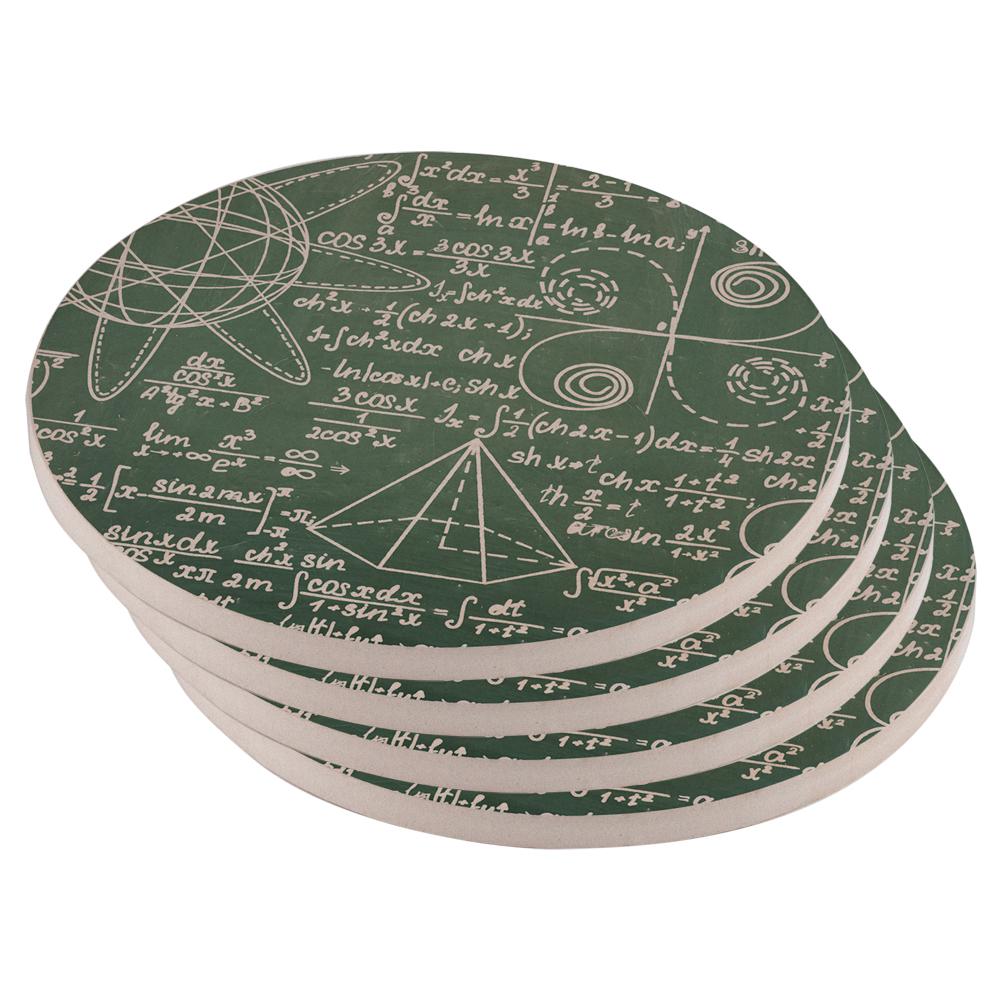 Math Geek Formulas Chalkboard Set of 4 Round Sandstone Coasters Coasters Old Glory OS Multi 