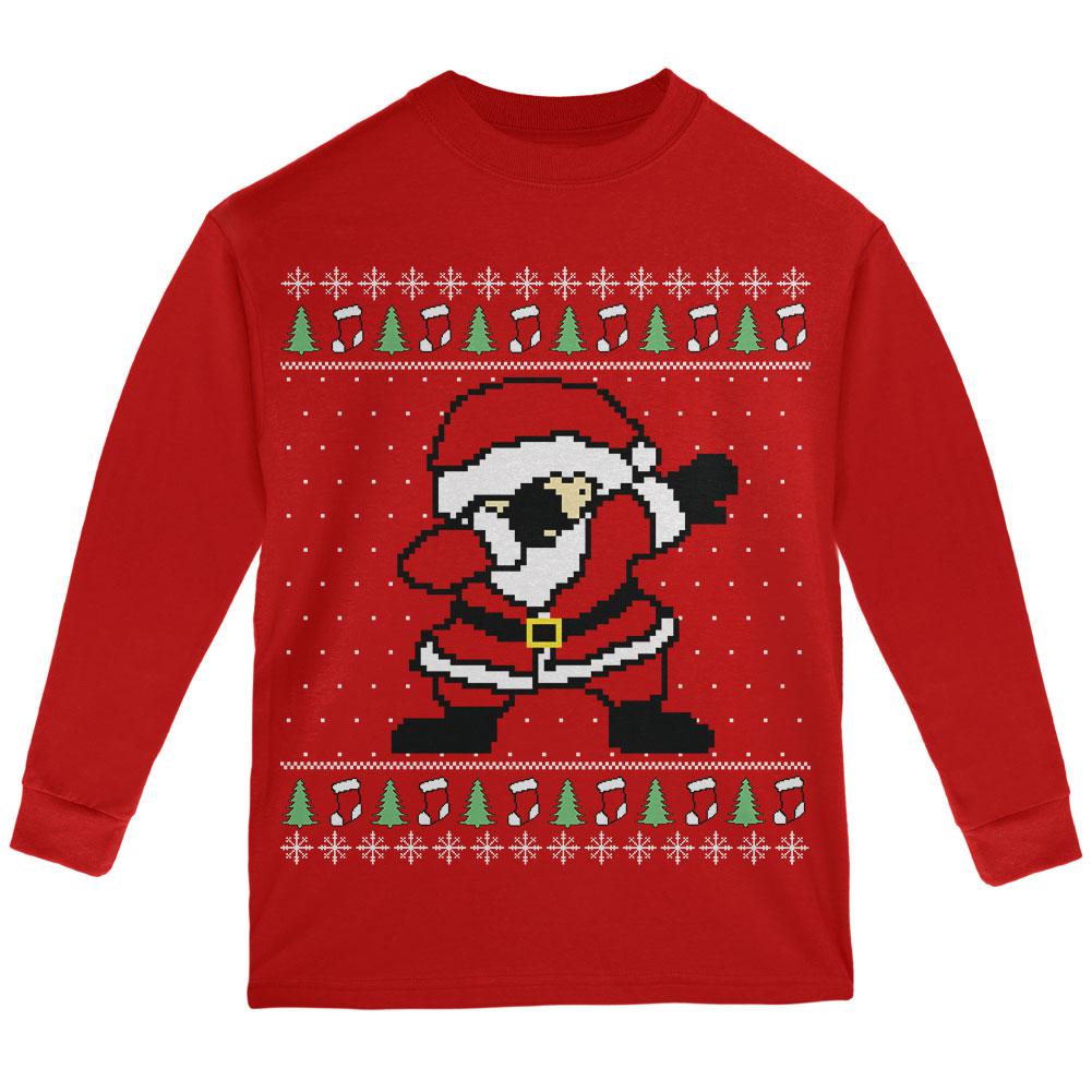 Ugly Christmas Sweater Dabbing Santa Claus Youth Long Sleeve T Shirt Youth Long Sleeves Old Glory SM Red 