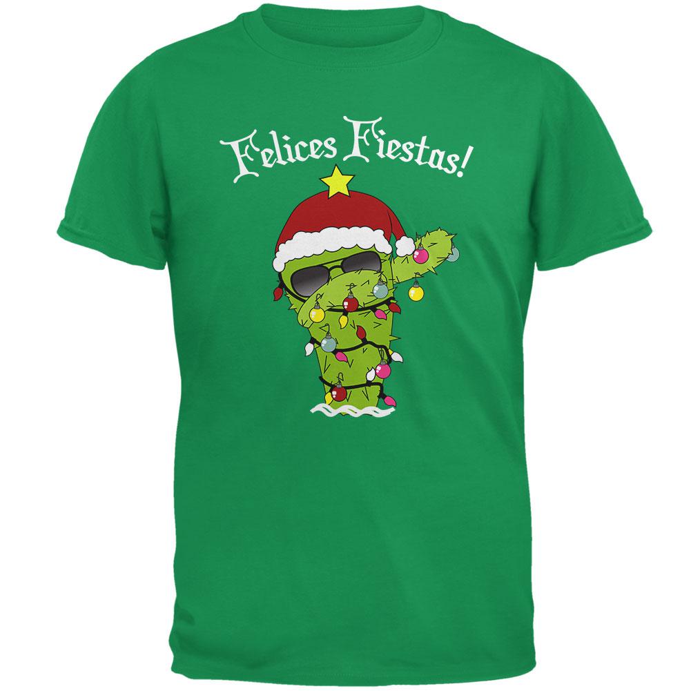 Christmas Dabbing Cactus Felices Fiestas Happy Holidays Mens T Shirt Men's T-Shirts Old Glory 2XL Green 