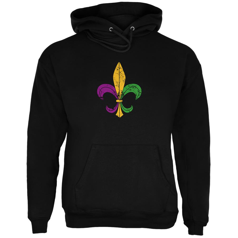 Mardi Gras Fleur De Lis Distressed Mens Hoodie Men's Hoodies Old Glory 2XL Black 