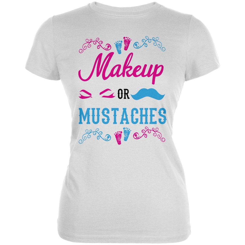 Gender Reveal Makeup Or Mustaches Juniors Soft T Shirt Juniors T-Shirts Old Glory 2XL White 