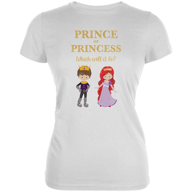 Gender Reveal Prince Or Princess Juniors Soft T Shirt Juniors T-Shirts Old Glory 2XL White 