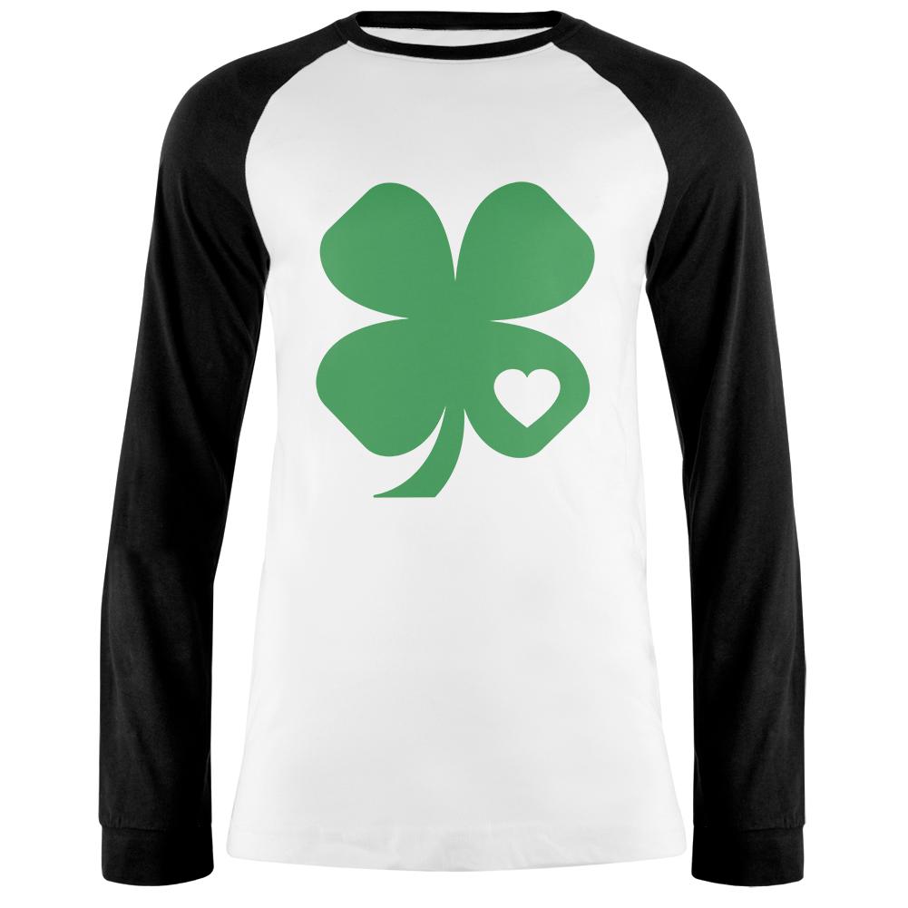 St. Patricks Day Shamrock Heart Mens Long Sleeve Raglan T Shirt Men's Long Sleeves Old Glory 2XL White 