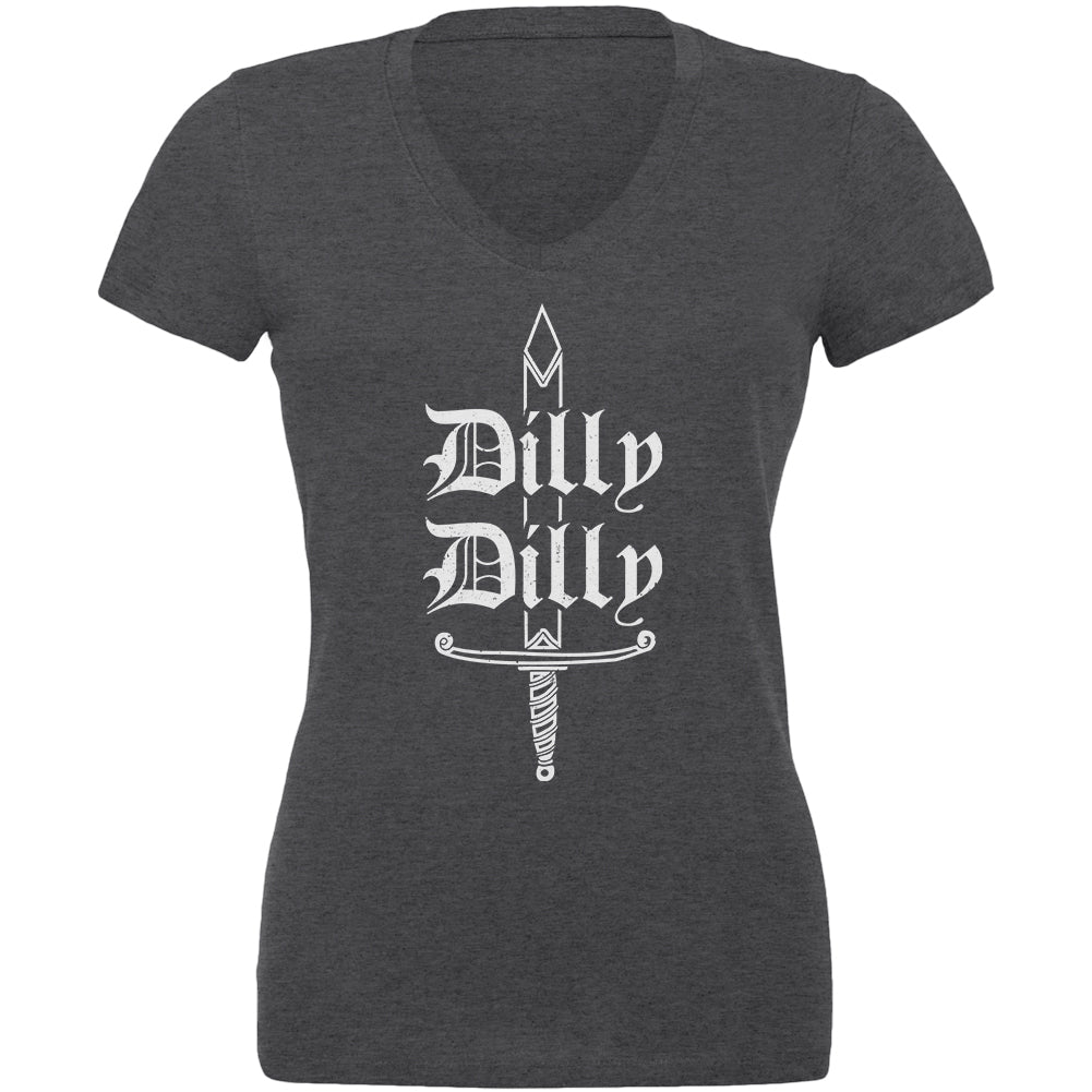 Dilly Dilly Sword Olde English Juniors V-Neck T Shirt Juniors T-Shirts Old Glory 2XL Dark Heather 