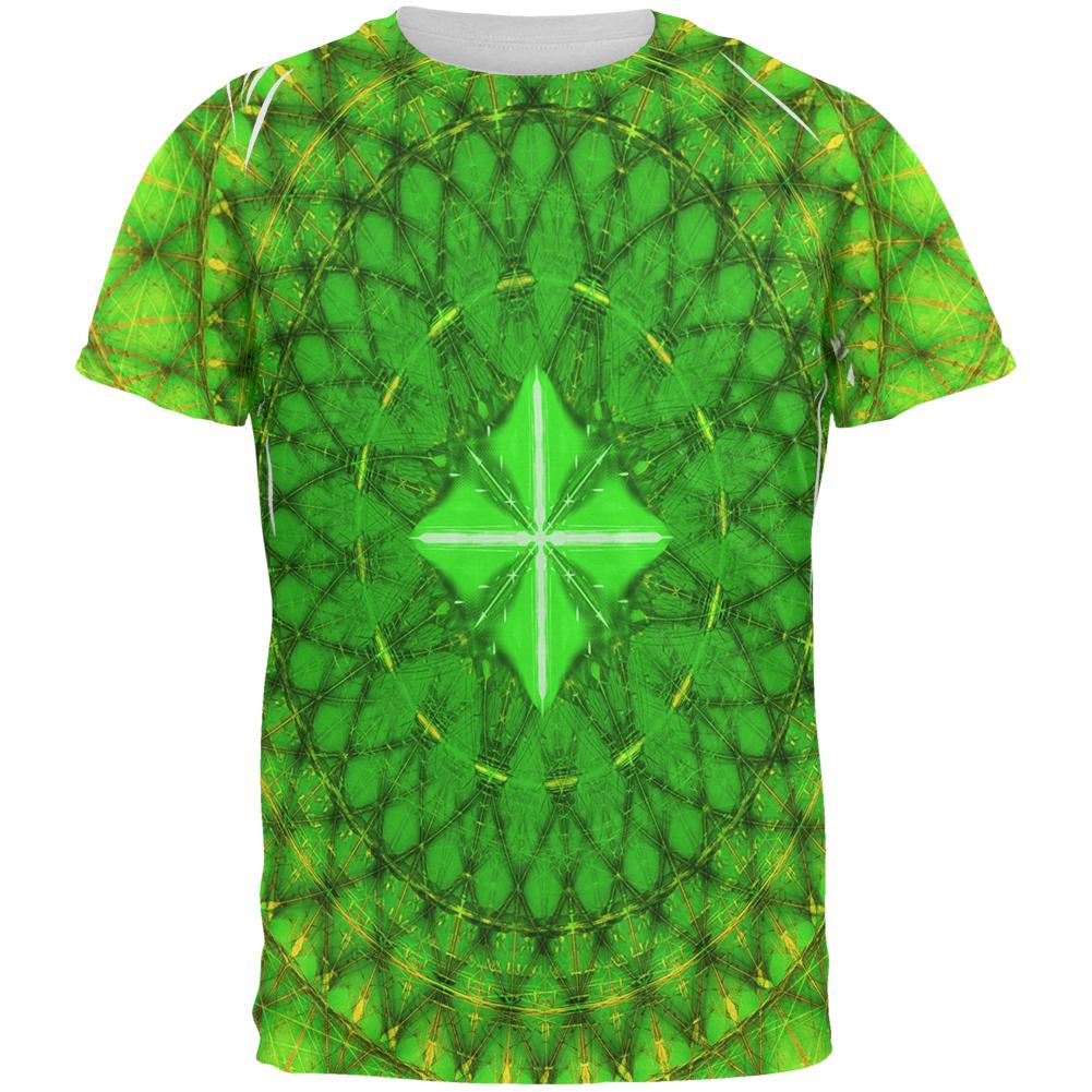 St Patrick's Day Shamrock Fractal Mandala All Over Mens T Shirt Men's T-Shirts Old Glory 2XL Multi 