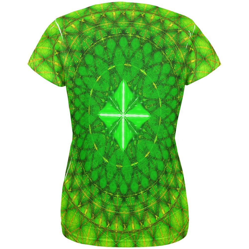 St Patrick's Day Shamrock Fractal Mandala All Over Womens T Shirt Women's T-Shirts Old Glory   