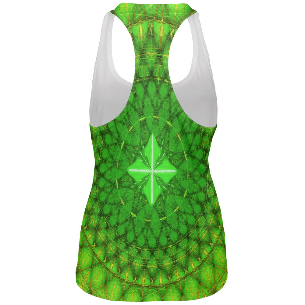 St Patrick's Day Shamrock Fractal Mandala All Over Womens Work Out Tank Top Women's Tank Tops Old Glory   