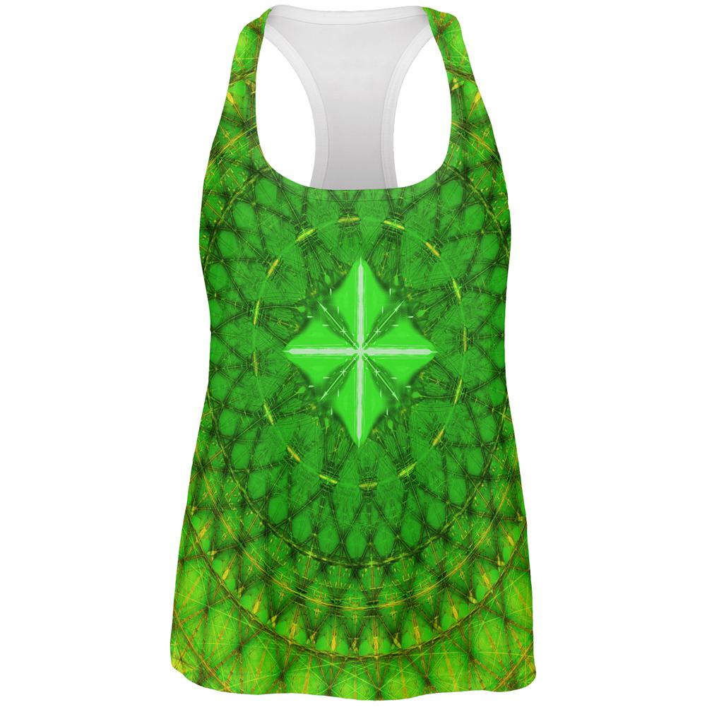 St Patrick's Day Shamrock Fractal Mandala All Over Womens Work Out Tank Top Women's Tank Tops Old Glory 2XL Multi 