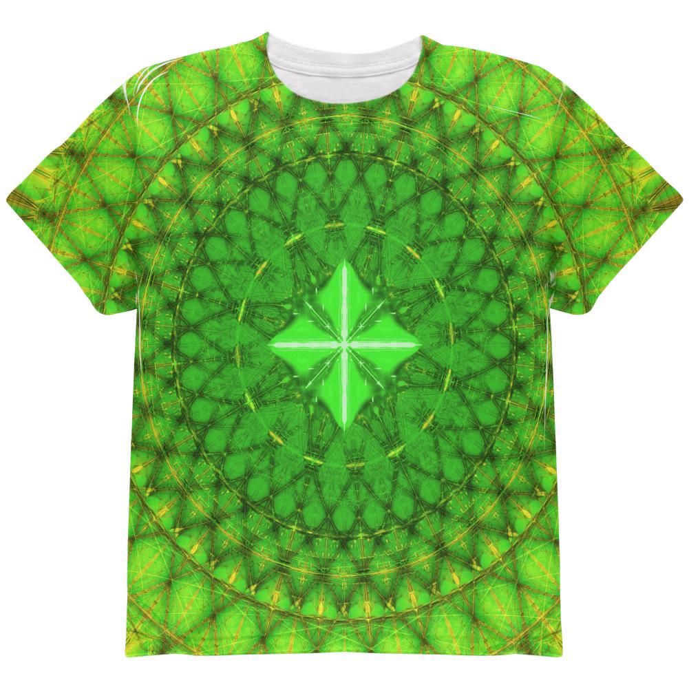 St Patrick's Day Shamrock Fractal Mandala All Over Youth T Shirt Youth T-Shirts Old Glory LG Multi 