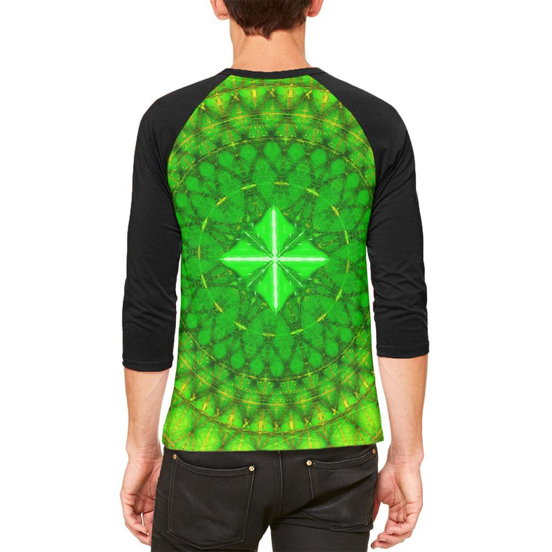 St Patrick's Day Shamrock Fractal Mandala Mens Raglan T Shirt Men's T-Shirts Old Glory   