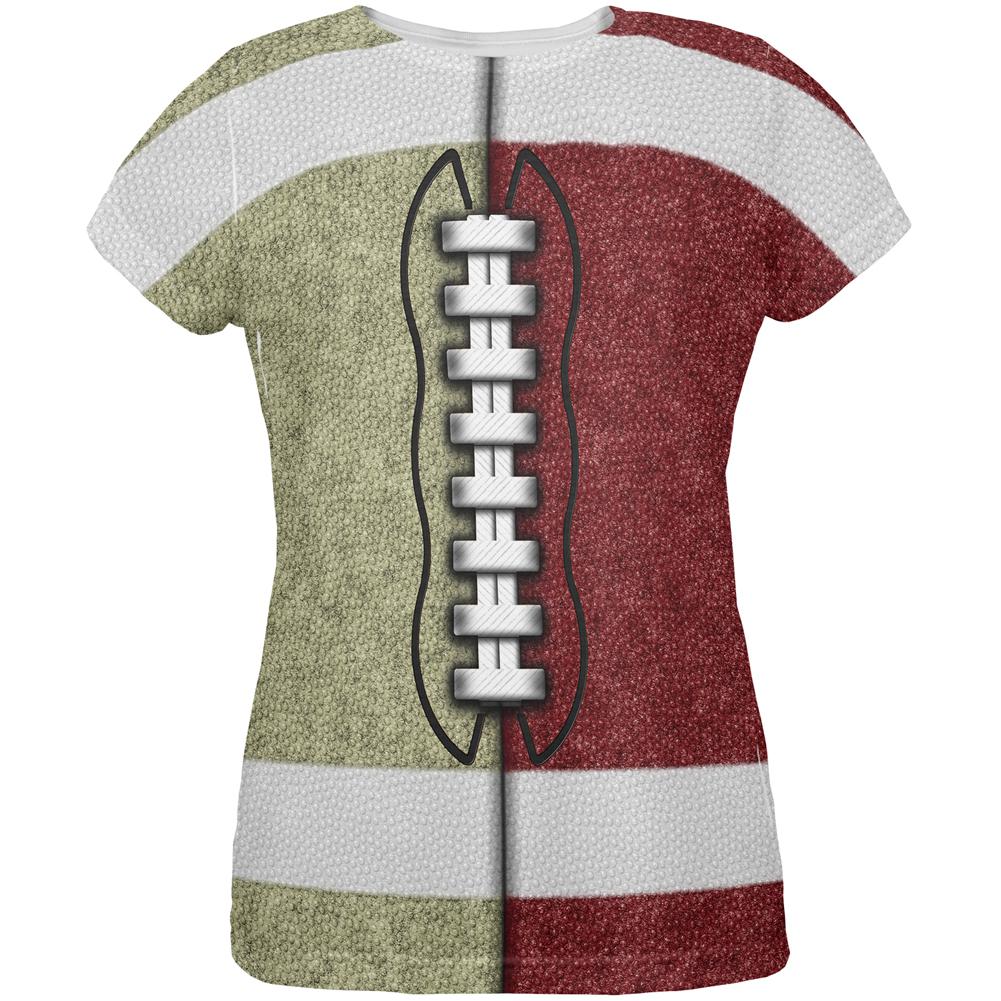 Fantasy Football Team Beige and Maroon All Over Womens T Shirt Women's T-Shirts Old Glory 2XL Multi 