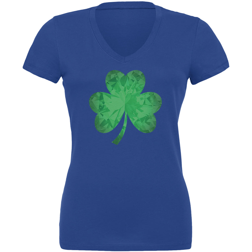 St. Patricks Day Jeweled Shamrock Juniors V-Neck T Shirt Juniors T-Shirts Old Glory 2XL Royal 