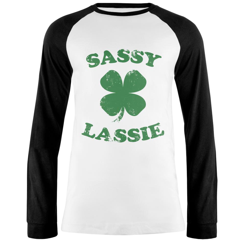 St. Patricks Day Sassy Irish Lassie Mens Long Sleeve Raglan T Shirt Men's T-Shirts Old Glory 2XL White 