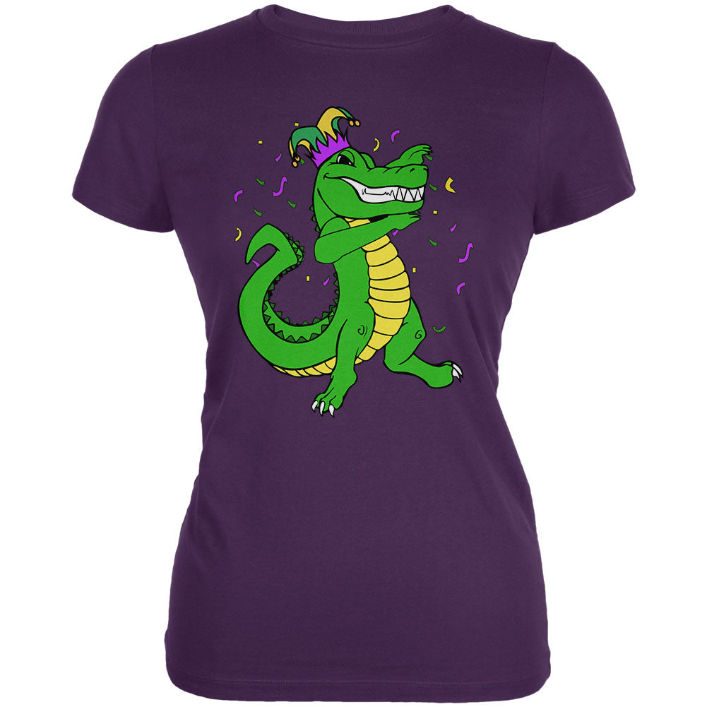 Mardi Gras Dabbing Alligator Jester Juniors Soft T Shirt Junior's T-Shirts global 2XL Purple 