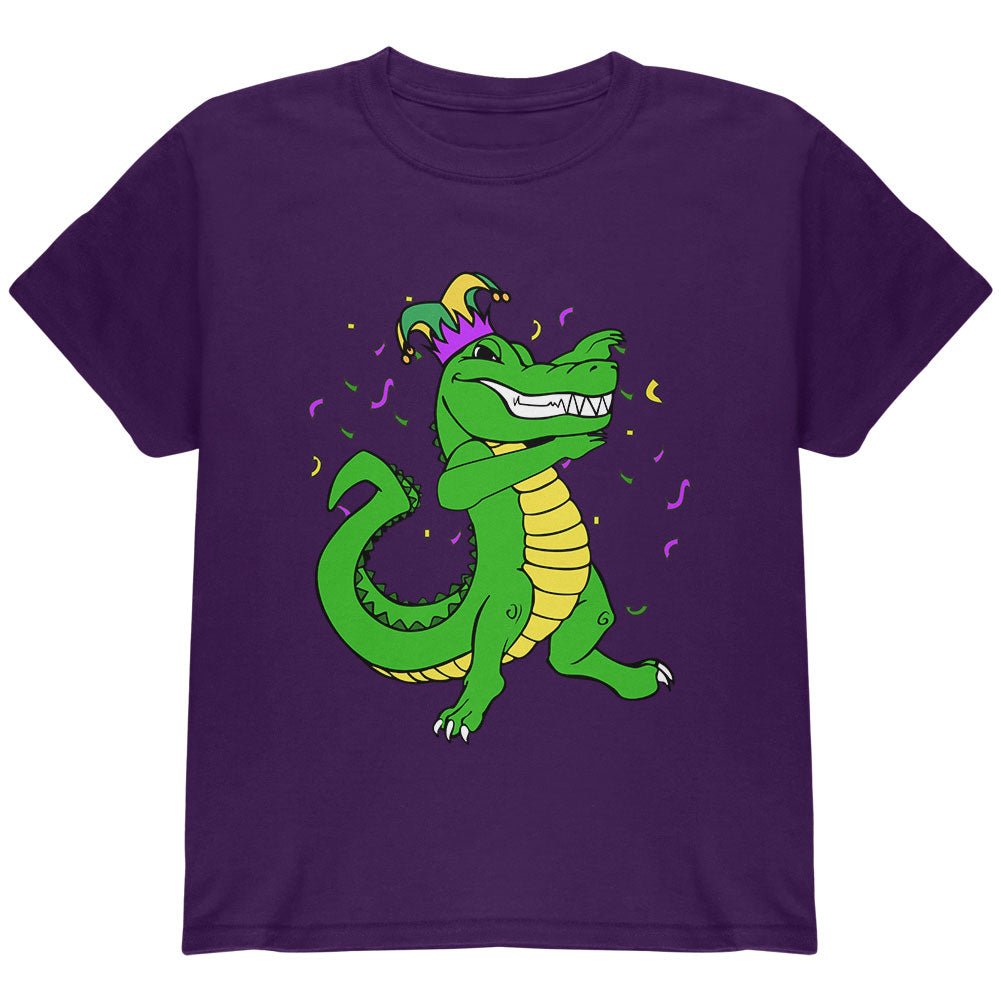 Mardi Gras Dabbing Alligator Jester Youth T Shirt Youth T-Shirts global YLG Purple 