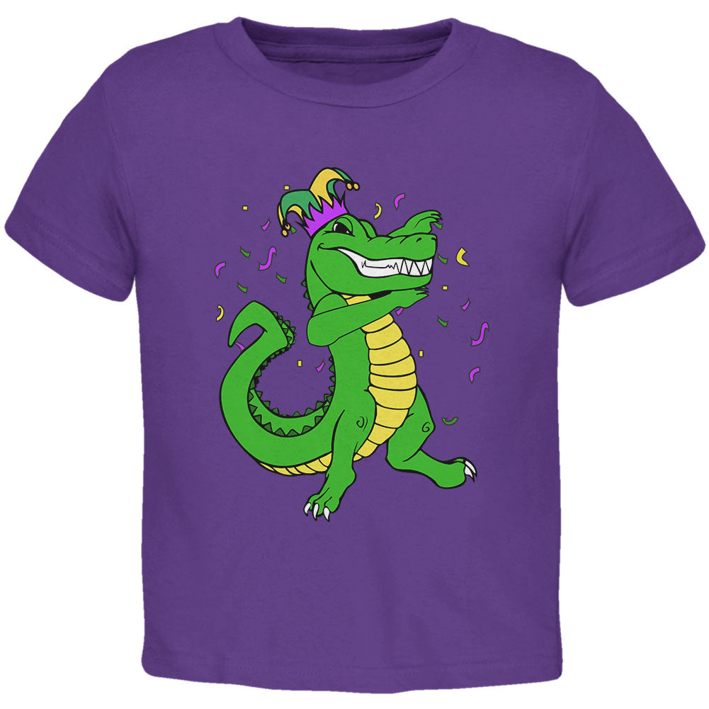 Mardi Gras Dabbing Alligator Jester Toddler T Shirt Toddler T-Shirts global 2T Purple 