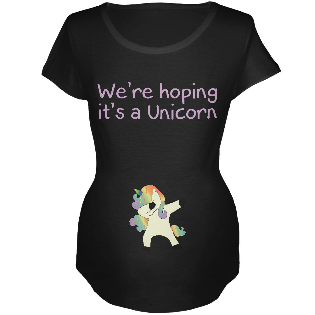 We're Hoping It's A Dabbing Unicorn Maternity Soft T Shirt Maternity T-Shirts Old Glory 2XL Black 