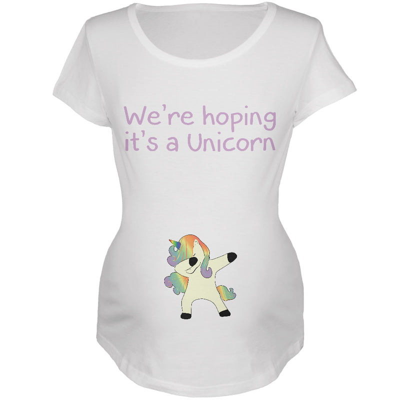 We're Hoping It's A Dabbing Unicorn Maternity Soft T Shirt Maternity T-Shirts Old Glory 2XL White 