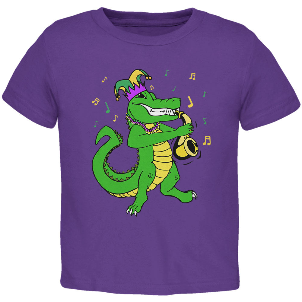 Mardi Gras Alligator Playing Saxaphone Jester Jazz Toddler T Shirt Toddler T-Shirts global 2T Purple 