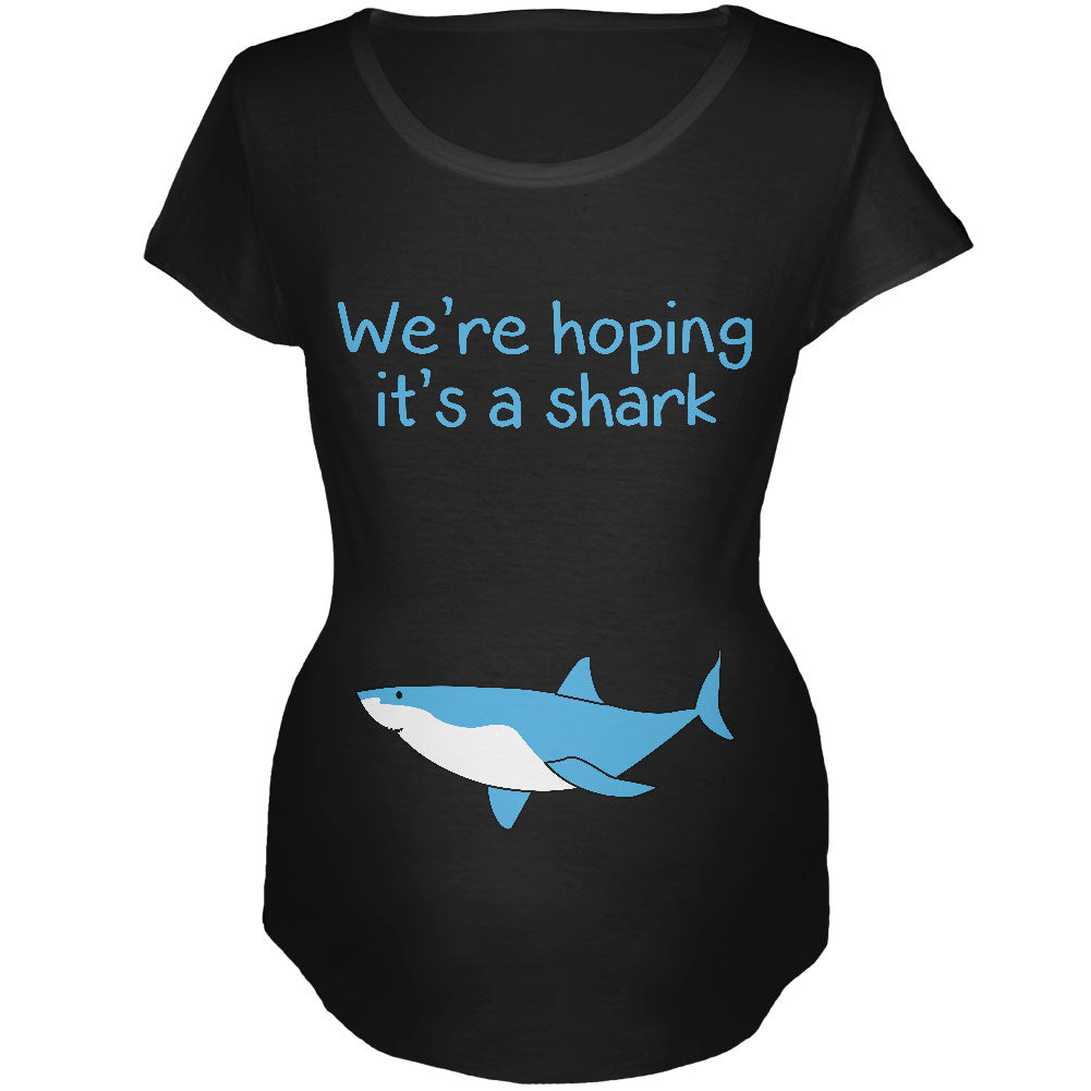 We're Hoping It's A Shark Maternity Soft T Shirt Maternity T-Shirts Old Glory 2XL Black 