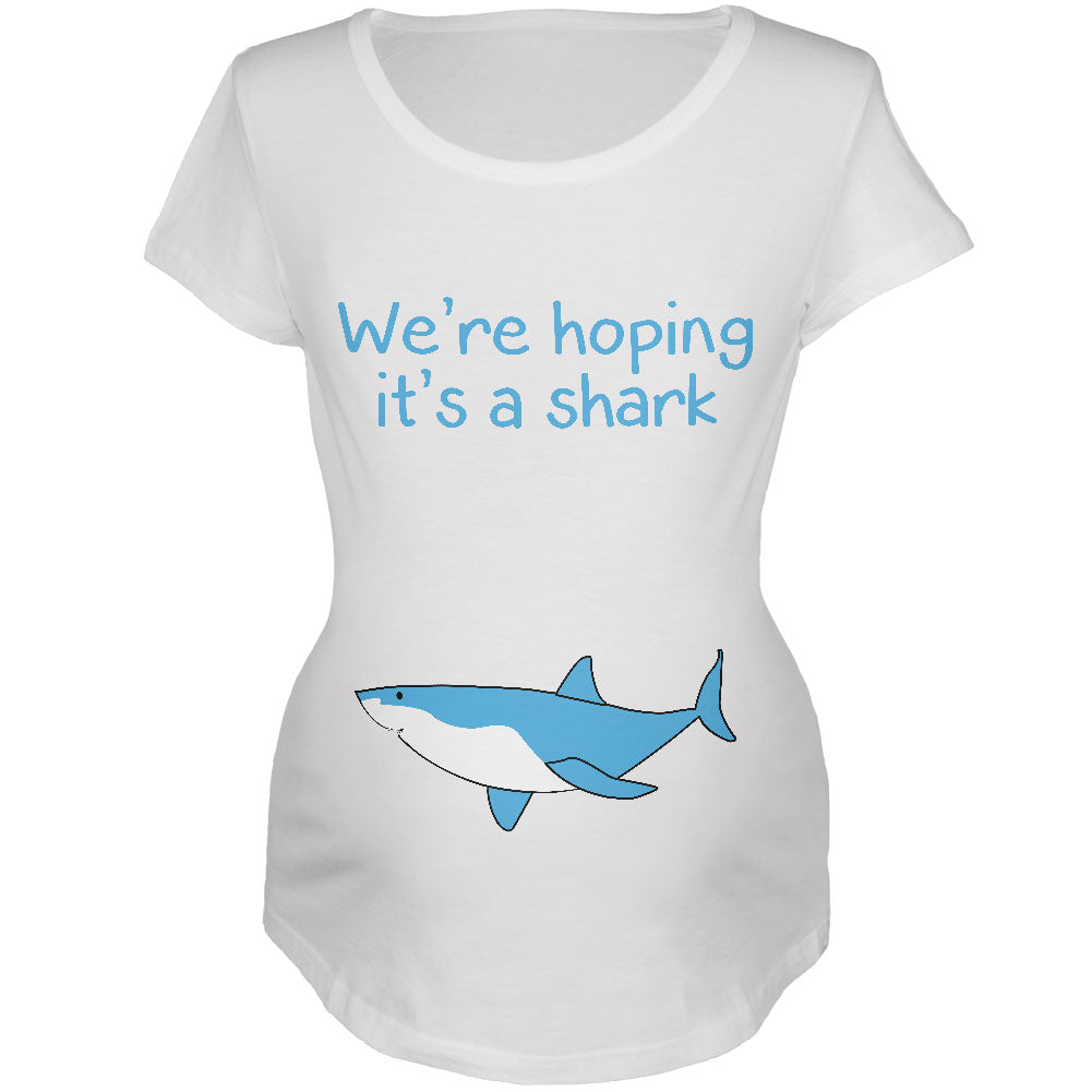 We're Hoping It's A Shark Maternity Soft T Shirt Maternity T-Shirts Old Glory 2XL White 