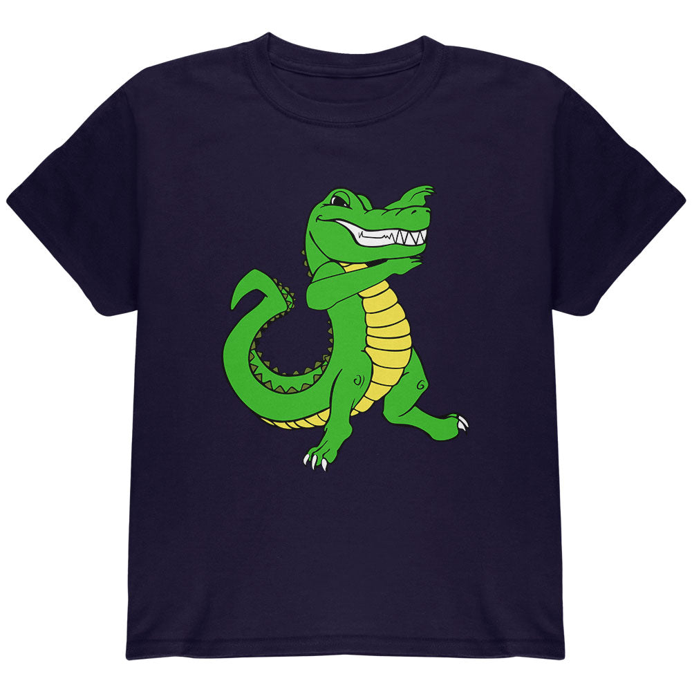 Mardi Gras Dabbing Alligator Youth T Shirt Youth T-Shirts global YLG Navy 