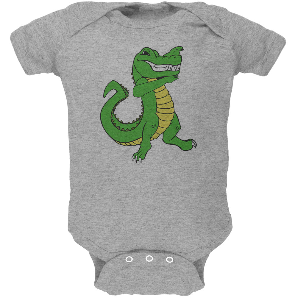 Mardi Gras Dabbing Alligator Soft Baby One Piece Baby One Piece global 0-3M Grey 