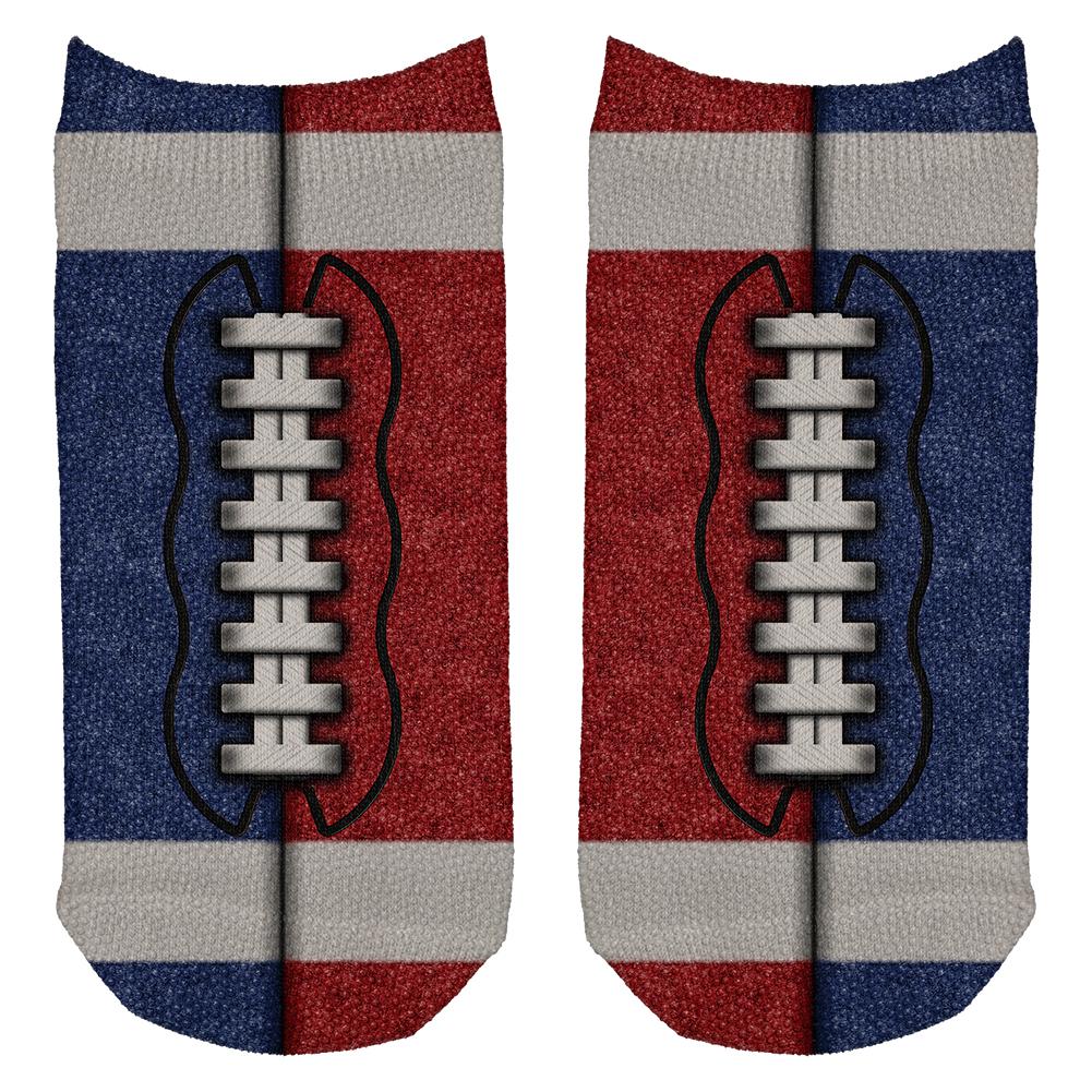 Fantasy Football Team Blue and Red All Over Adult Ankle Socks Men's Socks Old Glory OS White 