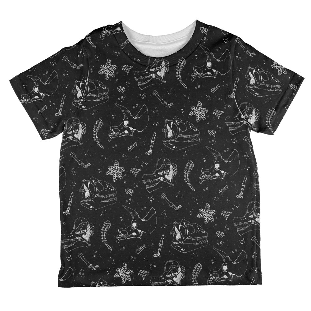 Dinosaur Dino Bones Fossil Pattern All Over Toddler T Shirt Toddler T-Shirts Old Glory 2T Black 