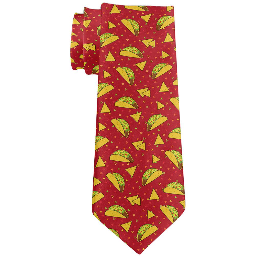 Cinco de Mayo Taco Tortilla Repeat Pattern All Over Neck Tie Men's Neck Ties Old Glory OS Red 