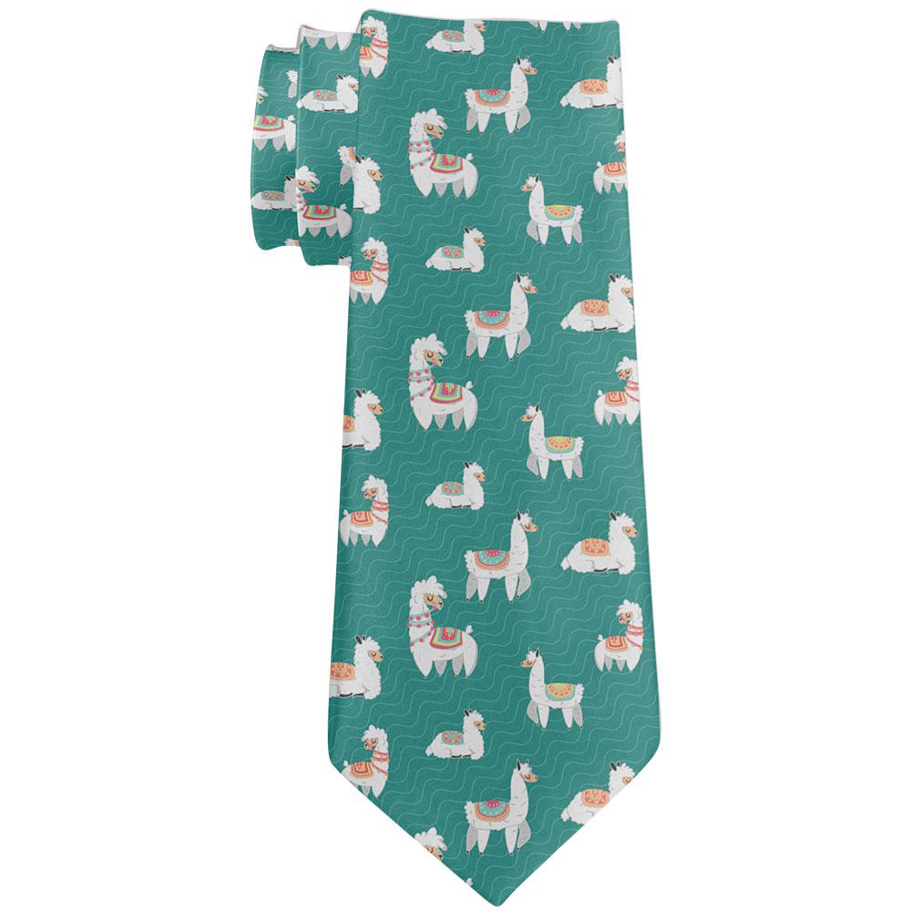 Llama Cute Teal Repeat Pattern All Over Neck Tie Men's Neck Ties Old Glory OS Multi 