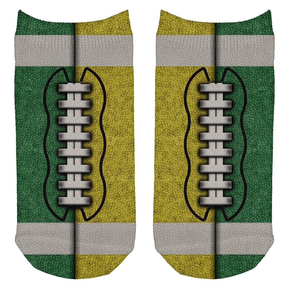 Fantasy Football Team Green and Yellow All Over Adult Ankle Socks Men's Socks Old Glory OS White 