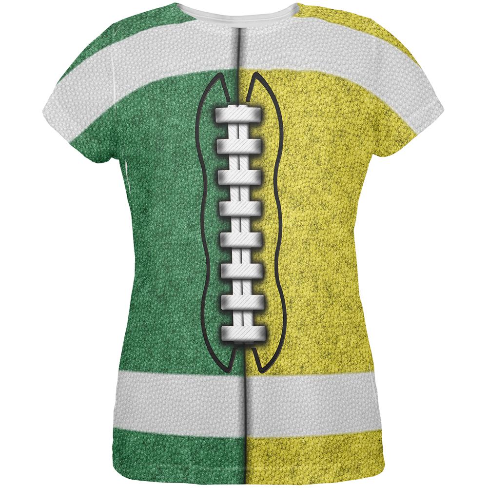 Fantasy Football Team Green and Yellow All Over Womens T Shirt Women's T-Shirts Old Glory 2XL Multi 