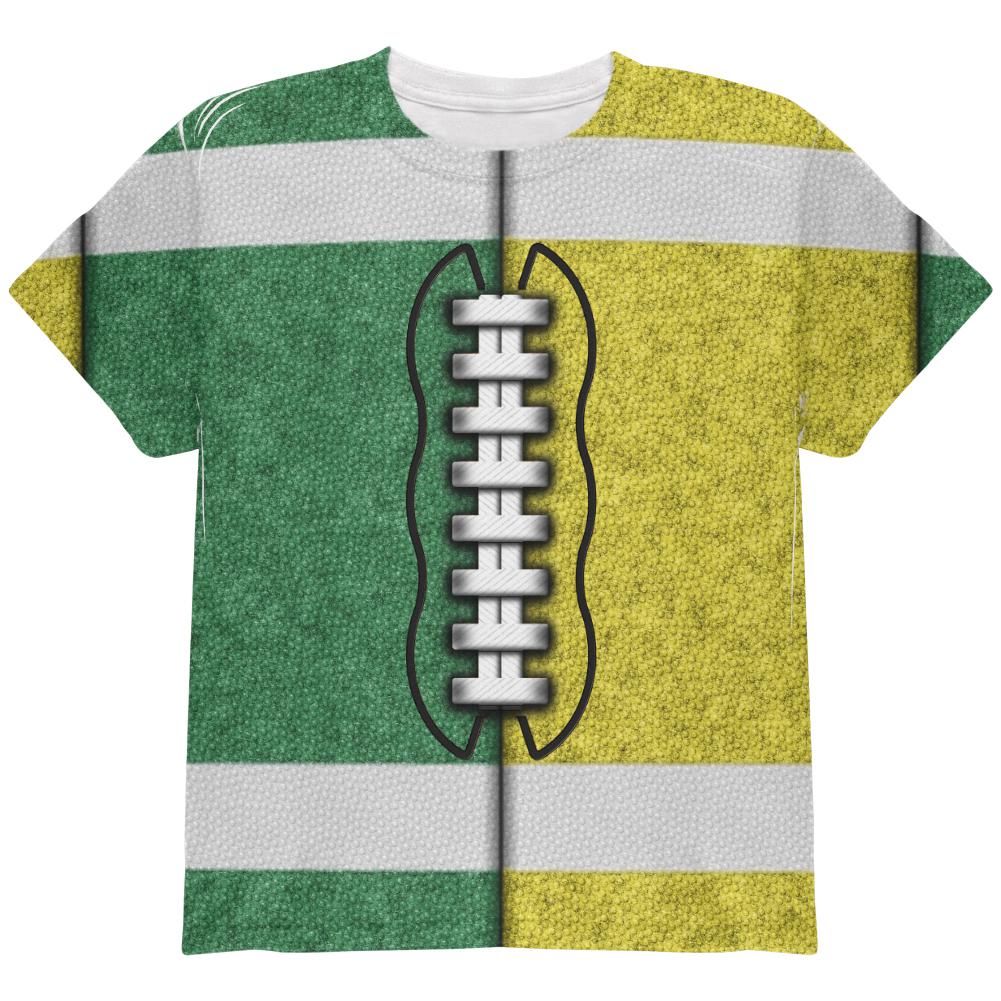 Fantasy Football Team Green and Yellow All Over Youth T Shirt Youth T-Shirts Old Glory LG Multi 