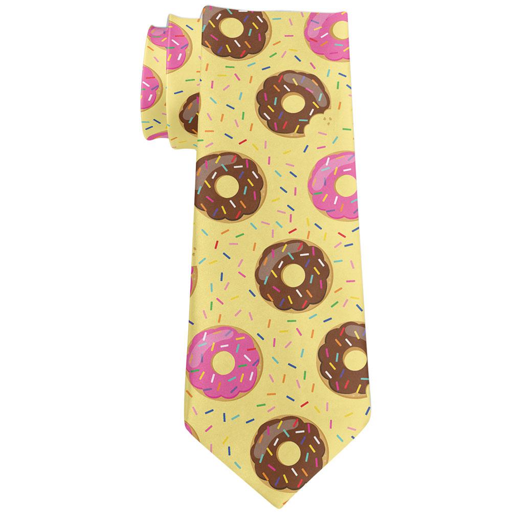 Frosted Donut Sprinkles Food Repeat Pattern All Over Neck Tie Men's Neck Ties Old Glory OS Yellow 