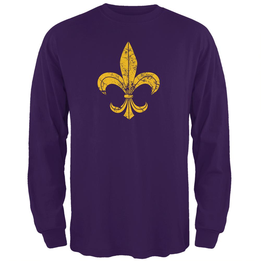 Mardi Gras Distressed Fleur-de-lis Mens Long Sleeve T Shirt Men's Long Sleeves Old Glory 2XL Purple 