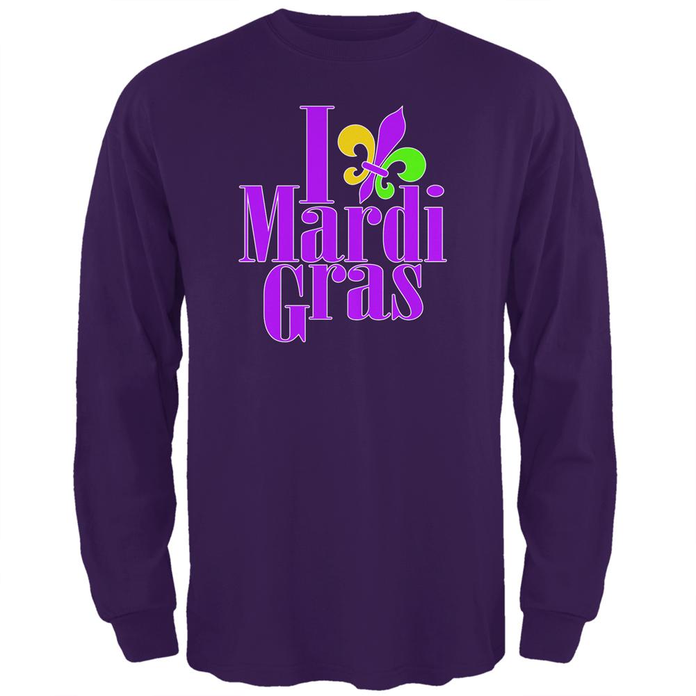 I Love Mardi Gras Fleur De Lis Mens Long Sleeve T Shirt Men's Long Sleeves Old Glory 2XL Purple 