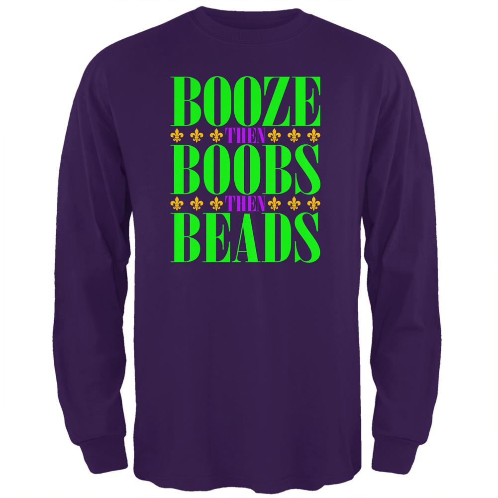 Mardi Gras Booze Boobs Beads Mens Long Sleeve T Shirt Men's Long Sleeves Old Glory 2XL Purple 