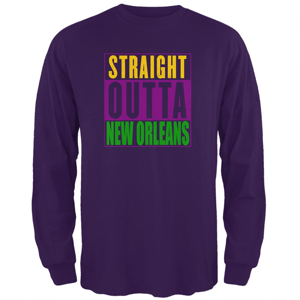 Mardi Gras Straight Outta New Orleans Mens Long Sleeve T Shirt Men's Long Sleeves Old Glory 2XL Purple 