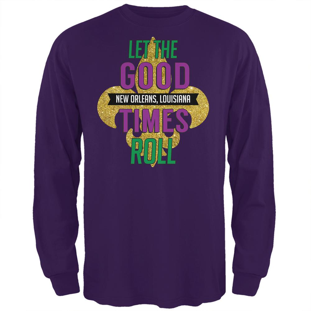 Mardi Gras Let the Good Times Roll Mens Long Sleeve T Shirt Men's Long Sleeves Old Glory 2XL Purple 