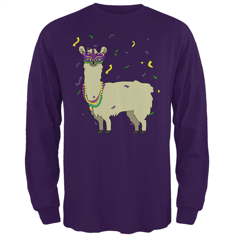 Mardi Gras Llama Beads Mask Mens Long Sleeve T Shirt Men's Long Sleeves Old Glory 2XL Purple 