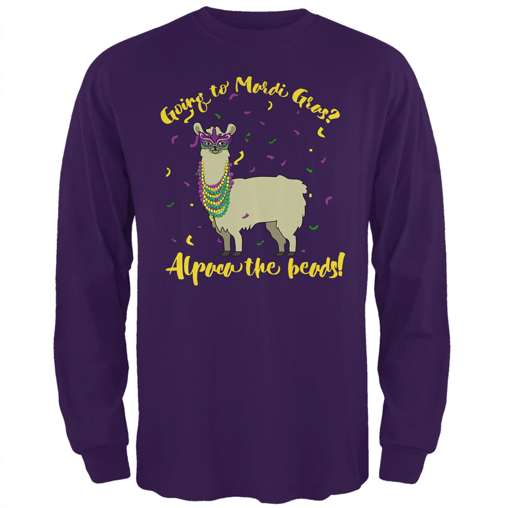 Mardi Gras Alpaca Funny Pun Mens Long Sleeve T Shirt Men's Long Sleeves Old Glory 2XL Purple 