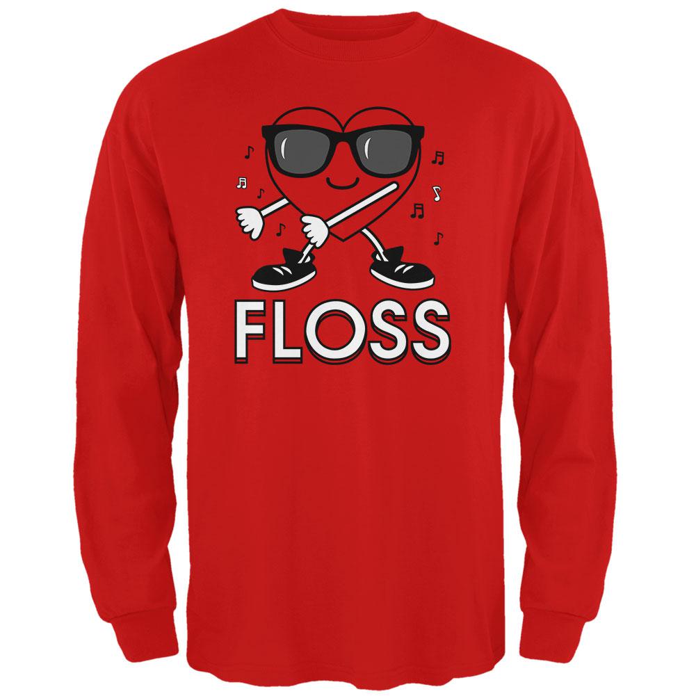 Valentine's Day Floss Flossing Dancing Heart Mens Long Sleeve T Shirt Men's Long Sleeves Old Glory 2XL Red 