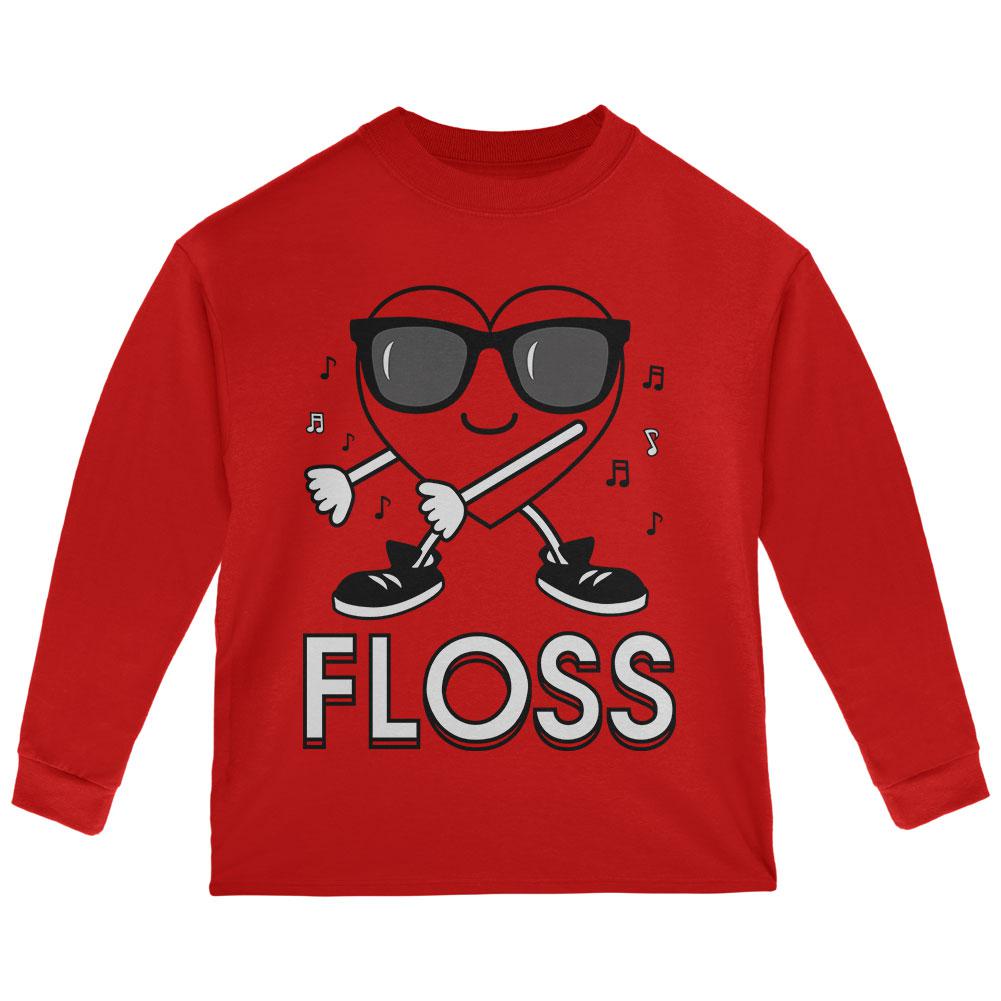 Valentine's Day Floss Flossing Dancing Heart Toddler Long Sleeve T Shirt Toddler Long Sleeves Old Glory 2T Red 