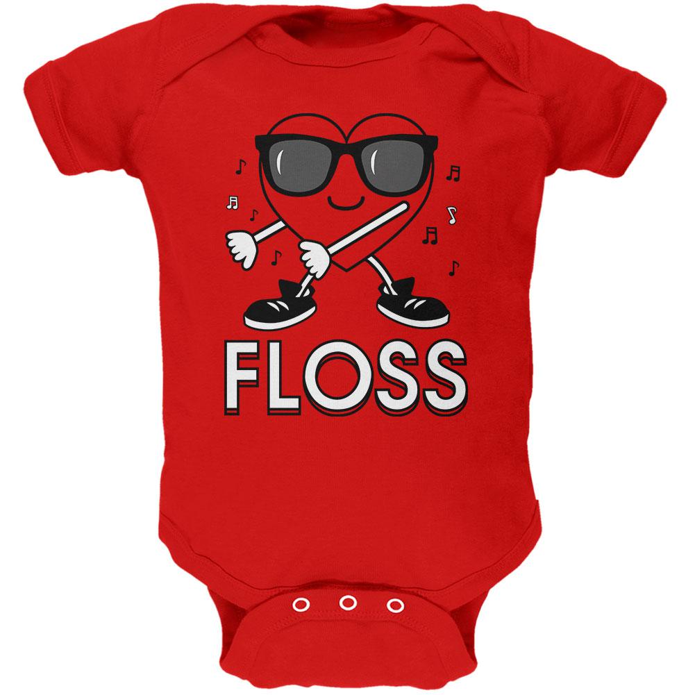 Valentine's Day Floss Flossing Dancing Heart Soft Baby One Piece Baby One Piece Old Glory 0-3M Red 