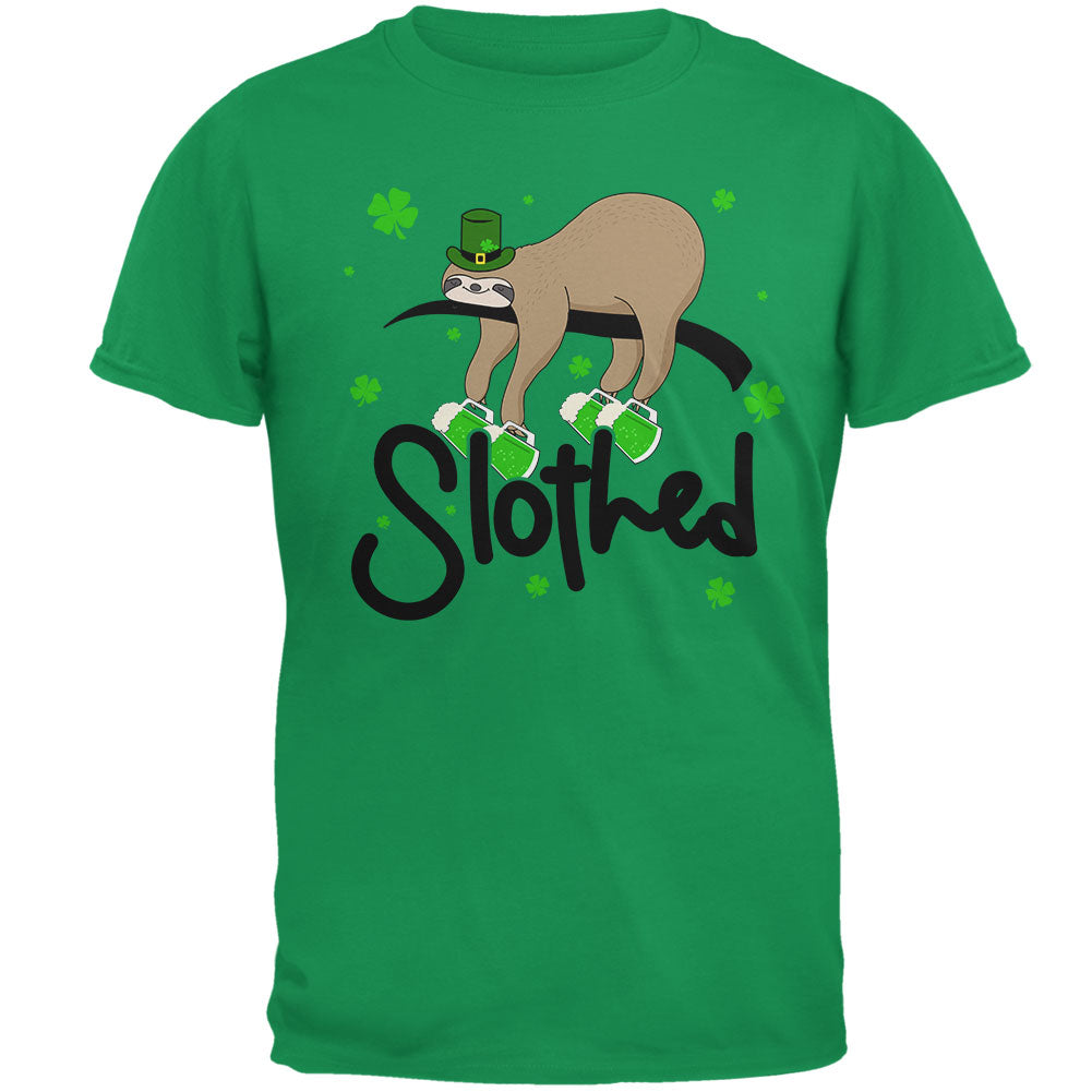 St. Patrick's Day Slothed Sloth Sloshed Drinking Mens T Shirt Men's T-Shirts Old Glory 2XL Green 