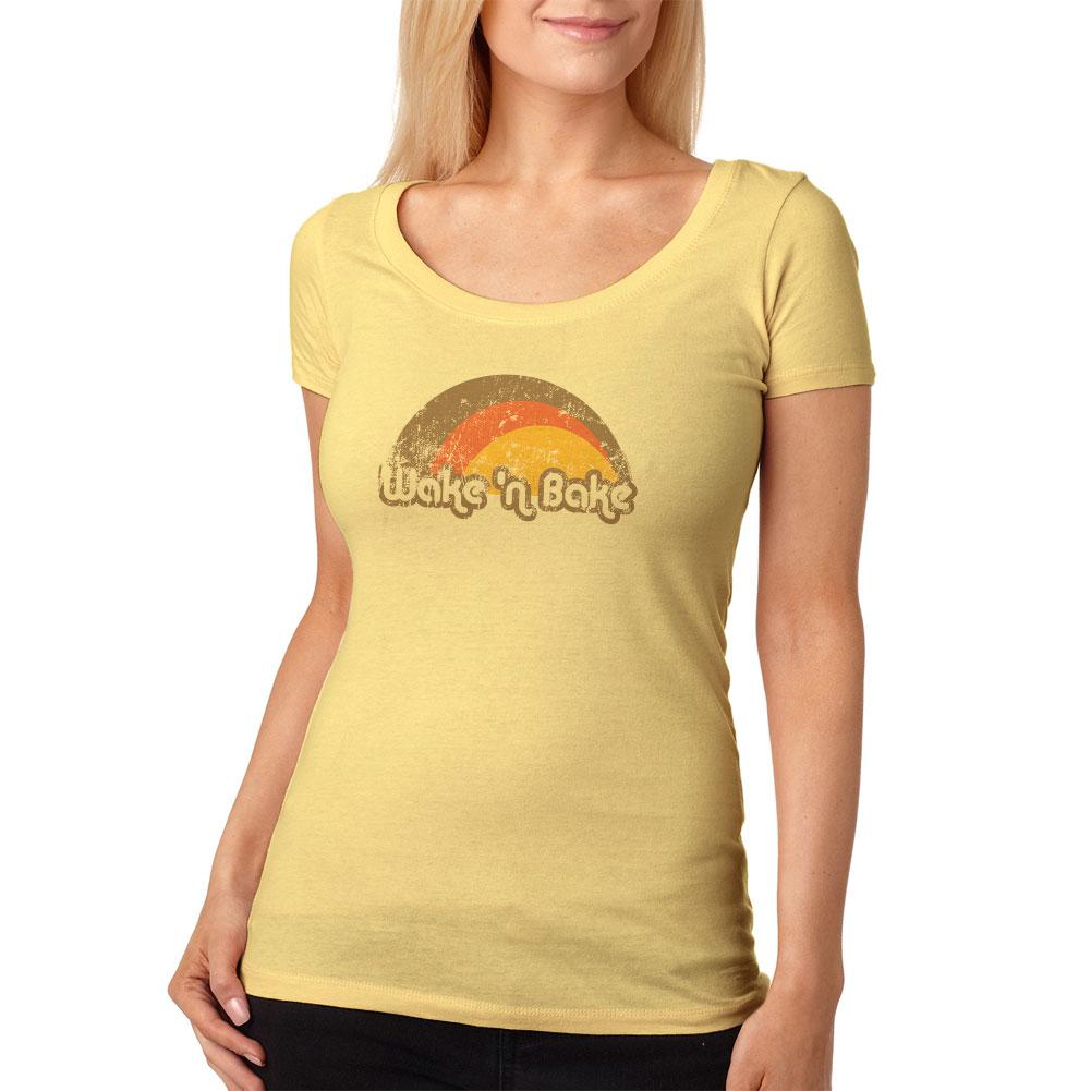 Wake 'N Bake Womens Soft Scoop T Shirt Women's T-Shirts Old Glory 2XL Yellow 